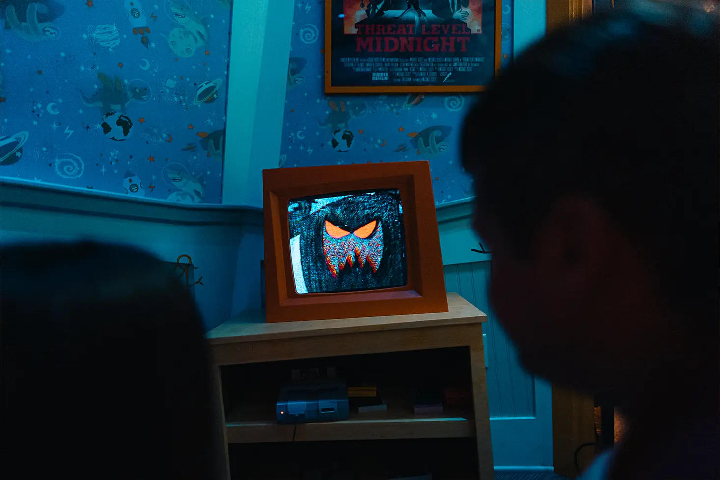 Boogeyman creature reveal with fog and red lighting