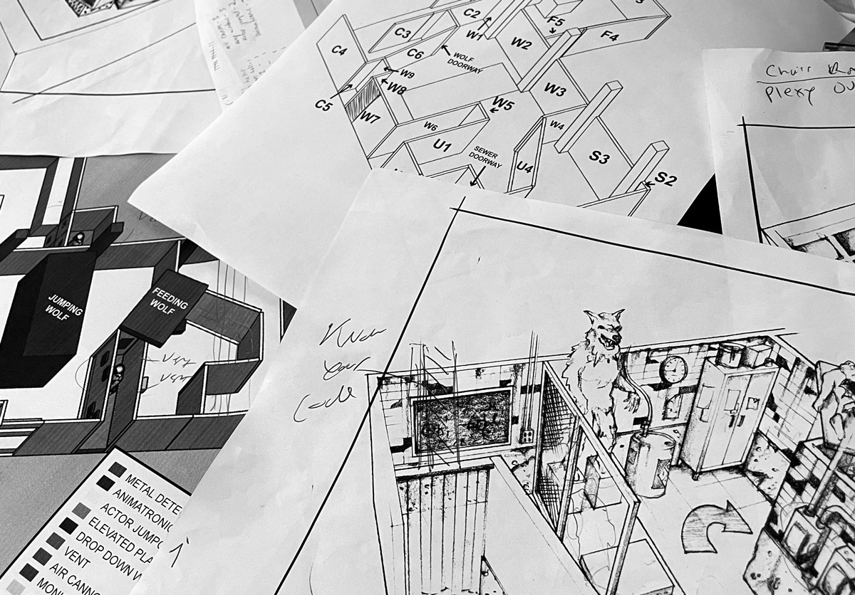 Design Drawings from a haunted house installation