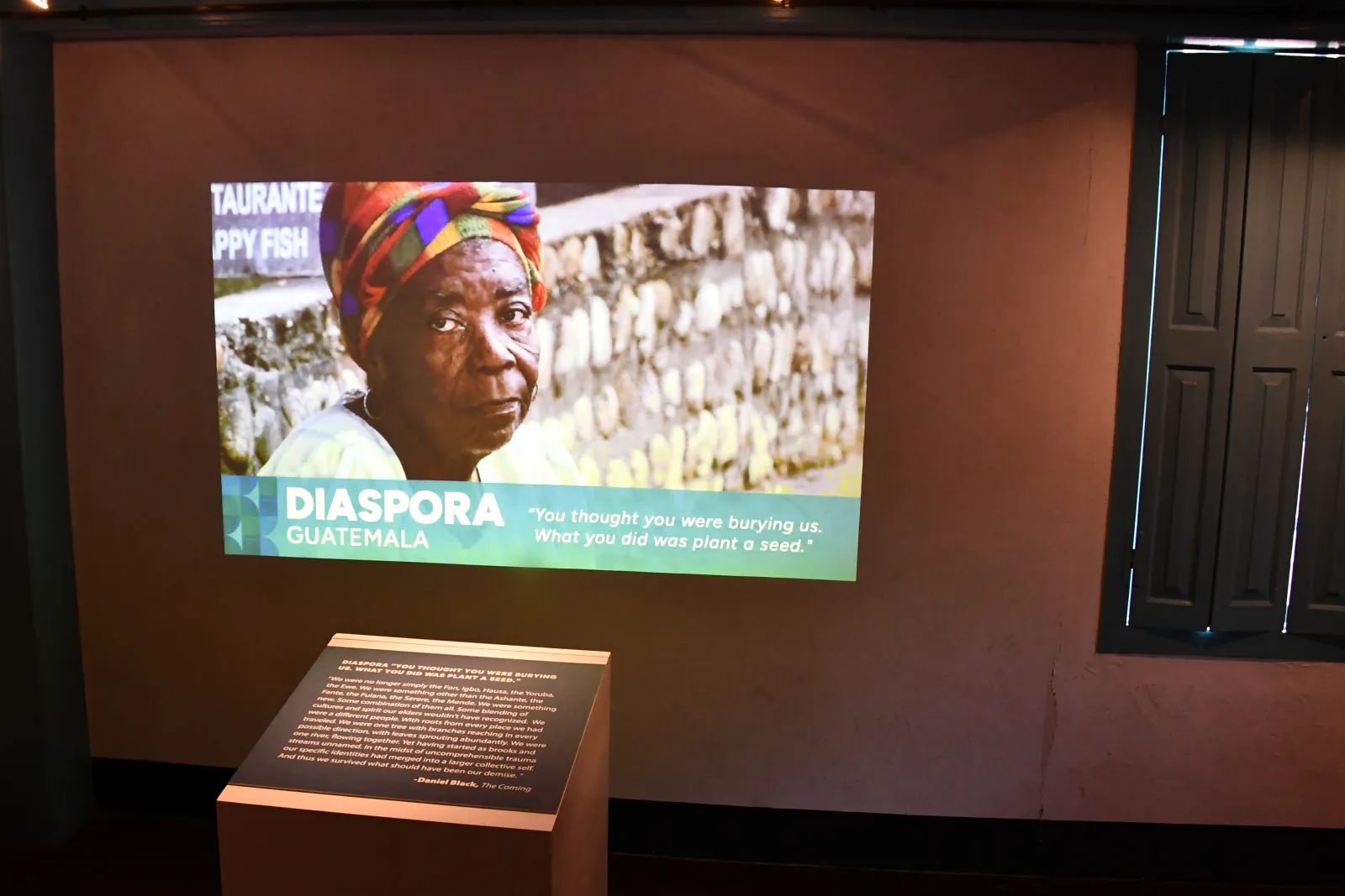 Projected Diaspora film with interpretive reading stand at the Newport Center for Black History