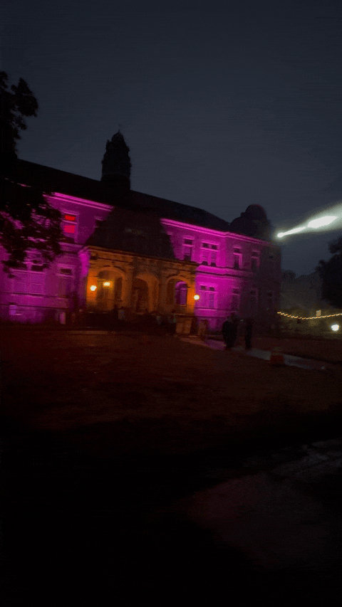 Pennhurst Asylum moving head searchlights and DMX wall wash lighting show